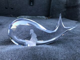 Vintage Kosta Boda Sculpture " Jonah & Whale " Art Glass Crystal Signed 7.  5”