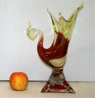 Murano Paradise Bird Sculpture Vase Cranberry & Uranium Glass By Gino Cenedese 2