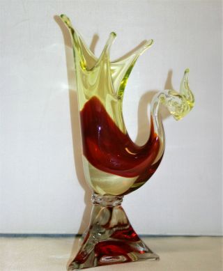 Murano Paradise Bird Sculpture Vase Cranberry & Uranium Glass By Gino Cenedese 3