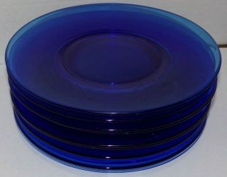 Set Of 8 Vintage Cobalt Blue Glass Dinner Plates 9 "
