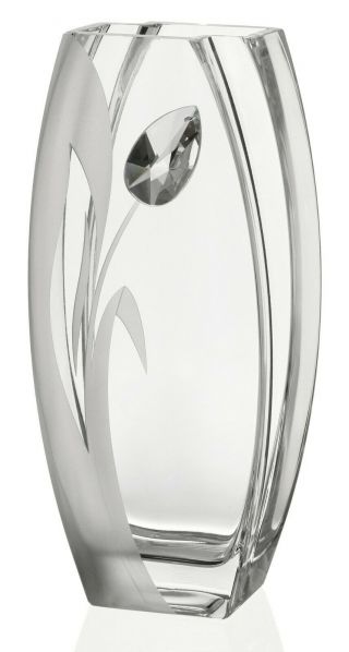 Luxury Large Handmade Glass Vase,  Swarovski Crystal & Tulip Flower Decor 10.  2 In