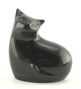 Signed Baccarat France Crystal Black Cat Art Glass Paperweight Figurine