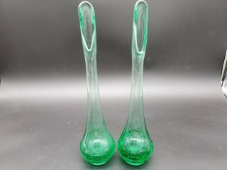 Vintage Vaseline Uranium Glass Swung Pulled Glass Vase 12 Inch Tall