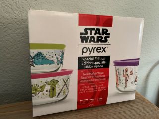 Pyrex Storage Star Wars Special Edition 6 - Pc Set Jabba,  C3po,  Yoda,  Bb - 8