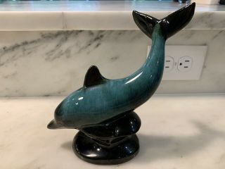 Canada Blue Mountain Art Pottery Green Dolphin Figurine