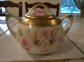 Rs Germany Reinhold Schlegelmilch Hand Painted Sugar Bowl