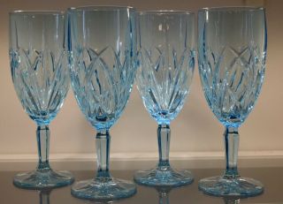 4 Marquis Waterford Aqua Blue Crystal Beverage Tea Wine Glasses