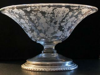 Circa 1934 Cambridge Crystal " Rose Point " Compote Dish W/ Wallace Sterling Base