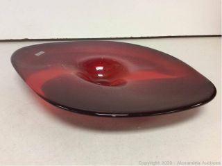 Evolution By Waterford Art Glass Centerpiece Red Orange With Gold Flake