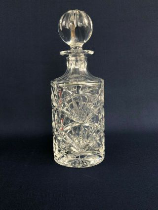 Vintage Mid - Century Modern Clear Cut Crystal / Fire Polished Liquor Decanter