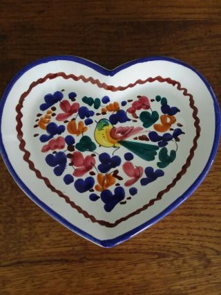 Orvieto Italy,  Heart Shaped Porcelain Dish,  Hand Painted With Bird,  1980s