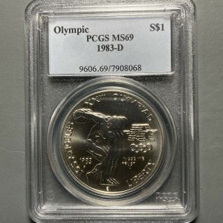 1983 - D $1 Olympic 90 Silver Commemorative Dollar Pcgs Ms69 (57129)