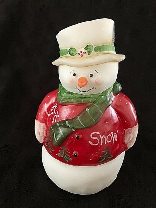 Fenton Opal Satin Hand - Painted " Let It Snow " Snowman " Melton " 2 - Part Fairy Light