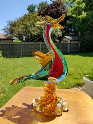 Vintage Murano Sommerso Art Glass Duck With Label
