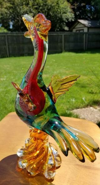 Vintage Murano Sommerso Art Glass Duck With Label 3