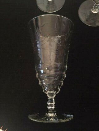 Vtg.  Set Of 6 Crystal Water Goblets Etched With Star On Base Very Thin