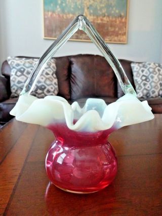 Victorian Stevens & Williams Webb Art Glass Vaseline Cranberry Basket Candy
