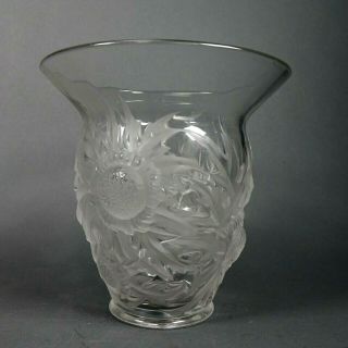 Vintage Signed Verlys 8 3/4 " Crystal Etched Glass Thistle Vase France