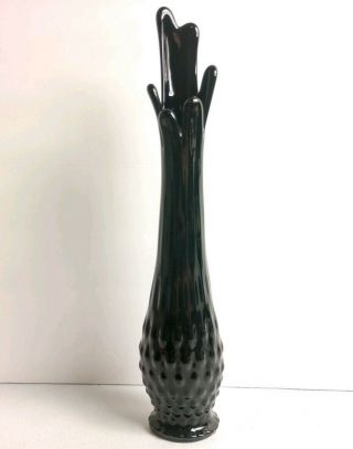 Stunning Art Deco Black Glass Hobnail Scalloped Freeform Vase 13 "