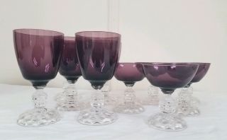 10 Fostoria American Lady Amethyst Glass 5 Water Goblets And 5 Sherbet Goblets