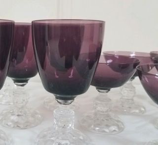 10 Fostoria American Lady Amethyst Glass 5 Water Goblets and 5 Sherbet Goblets 2