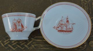 Spode Trade Winds Red (gold Trim) London Shape Footed Cup & Saucer
