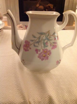 D&co Limoges France China Tea Coffee Pot Discontinued,  Pink Flowers Gold Trim