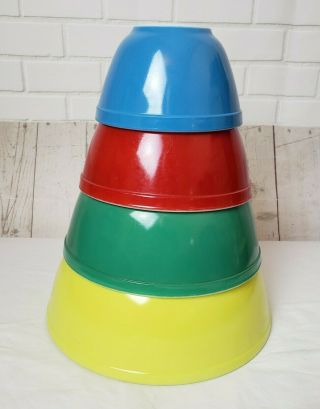 Vintage Pyrex Primary Colors 4 Piece Mixing Nesting Bowls Set 401,  402,  403,  404