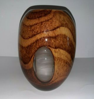 hand blown & crafted window swirl glass art vase brown & light brown 8 1/2 in XX 2