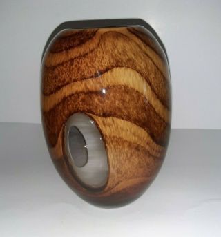 hand blown & crafted window swirl glass art vase brown & light brown 8 1/2 in XX 3