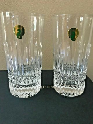 Nib Waterford Crystal Lismore Diamond Highball / Hiball Set Of 2 Glasses 12 - Oz