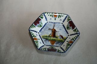 Vintage Delft Holland Polychrome Pottery Hexagon Wall Plate Windmill G.  S.  Vgc