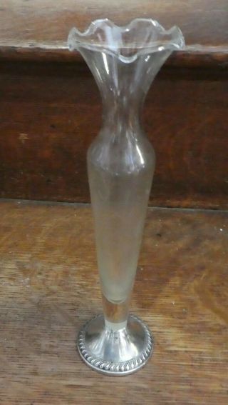 Vintage Duchin Creation Weighted Sterling Silver Etched Crystal Bud Vase 10 "