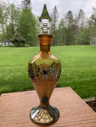 Antique Vintage Cambridge Amber Glass Decanter Krome Kraft Clear Stopper 12 "