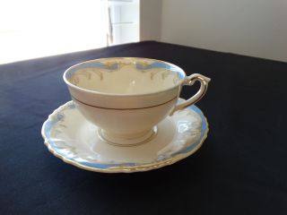 Syracuse China Carvel Pattern Footed Cup And Sauce Set Blue/gold