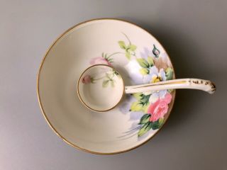 Vintage Nippon Hand Painted Porcelain Footed Bowl With Under Plate & Spoon