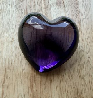 3” Baccarat Purple Crystal Puffed Heart Paperweight No Box