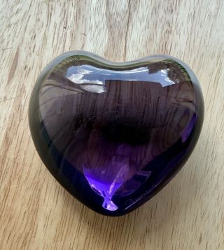 3” Baccarat Purple Crystal Puffed Heart Paperweight No Box 2
