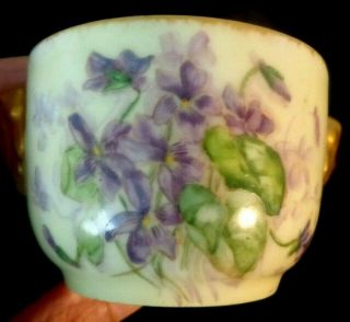 1853 Haviland Porcelain Covered Sugar Bowl/Sucrier w/ Hand - decorated Violets 3