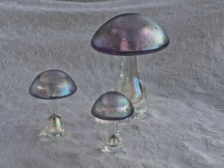 Heron Glass Amethyst Set of Three Mushrooms - Giant Mushroom Etched on Base 2