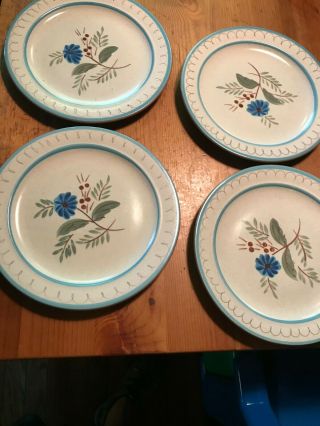 4 Vintage Stangl Pottery Blue Daisy 8 Inch Salad Plate Mid Century