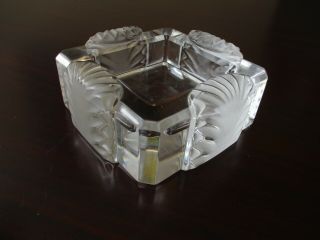 Lalique French Crystal Signed 4 " Square Art Deco Trinket Dish Ashtray