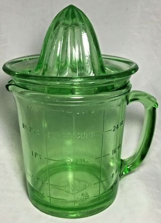 Vintage A&j Hazel Atlas 4 Cup Vaseline Uranium Green Glass Measuring Cup,  Reamer
