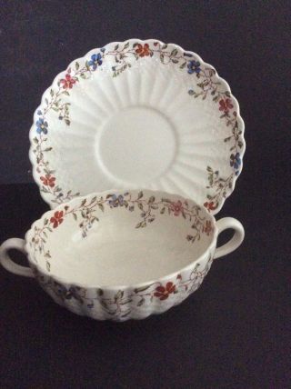 Copeland Spode England Wicker Dale Cream Soup Bowl With Underplate (s) 4088