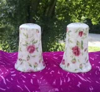 Vintage Lefton China Pink Rose Chintz Salt And Pepper Shakers Set Of Two 665r