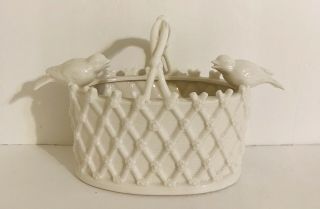 Grace’s Teaware Bird Flower Basket Handled Weave Pattern White Porcelain