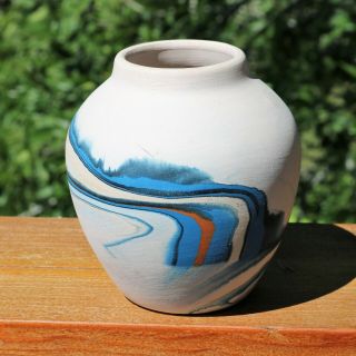 Vintage Nemadji Usa Art Pottery Minnesota Swirl Vase 5 " Tall Signed Sw Colors Vg