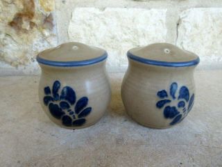 Pfaltzgraff Folk Art Salt & Pepper Shakers Tan/blue Floral