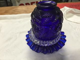 Stunning Cobalt Blue Fenton Fairy Lamp 3 Piece Ornate