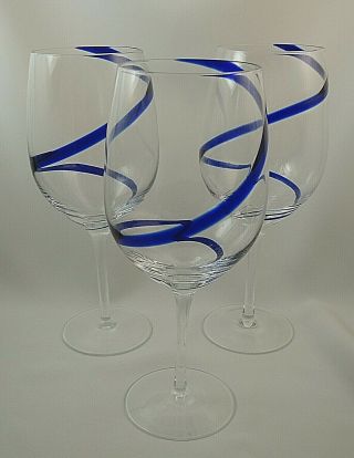 Swirline Cobalt Blue By Pier 1 - Water Goblet - Set Of 3 - 9 " Tall